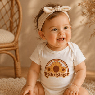 Little Sister Baby Romper Retro Sunflower Rainbow