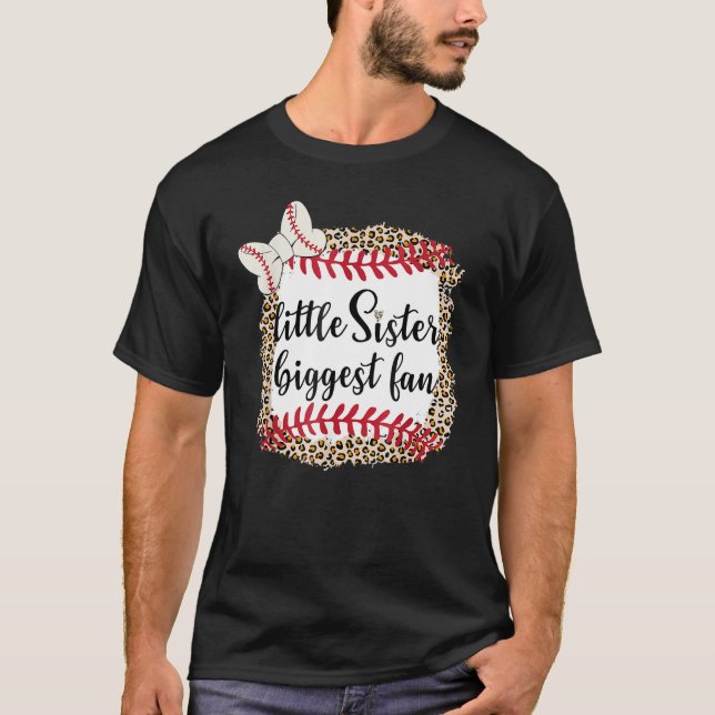 Little Sister Biggest Fan Retro Leopard Baseball L T-Shirt (Front)