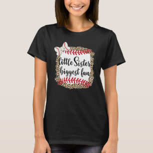 Little Sister Biggest Fan Retro Leopard Baseball L T-Shirt