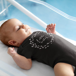 Little Sister Black & White Leaf Wreath Baby Girl Bodysuit