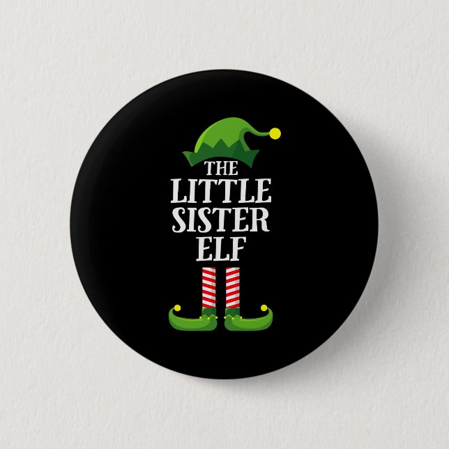 Little Sister Elf Matching Family Group Christmas  2 Inch Round Button (Front)