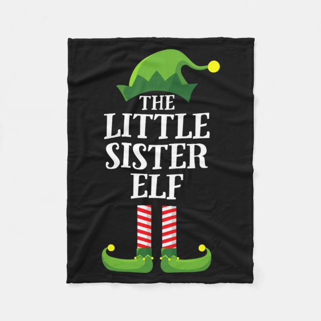 Little Sister Elf Matching Family Group Christmas  Fleece Blanket (Front)
