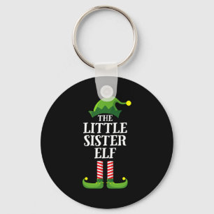 Little Sister Elf Matching Family Group Christmas Keychain
