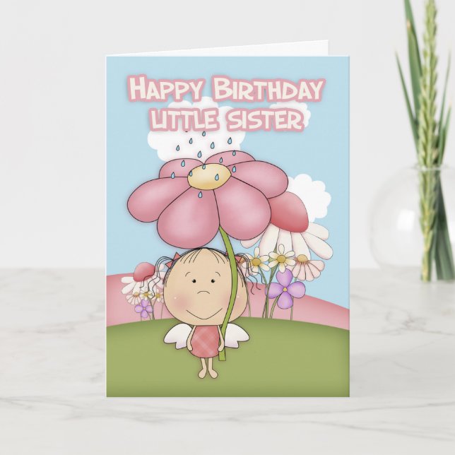 Little Sister, Little Garden Fairy & Flower Card (Front)