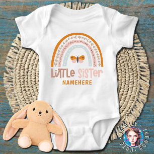 Little Sister Personalized Name Cute Rainbow Baby Bodysuit