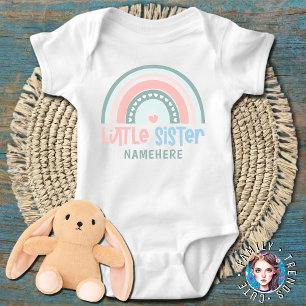 Little Sister Personalized Name Cute Rainbow Baby Bodysuit