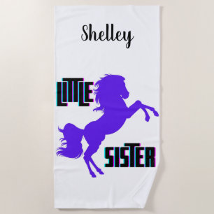 Little Sister Purple Pony Beach Towel