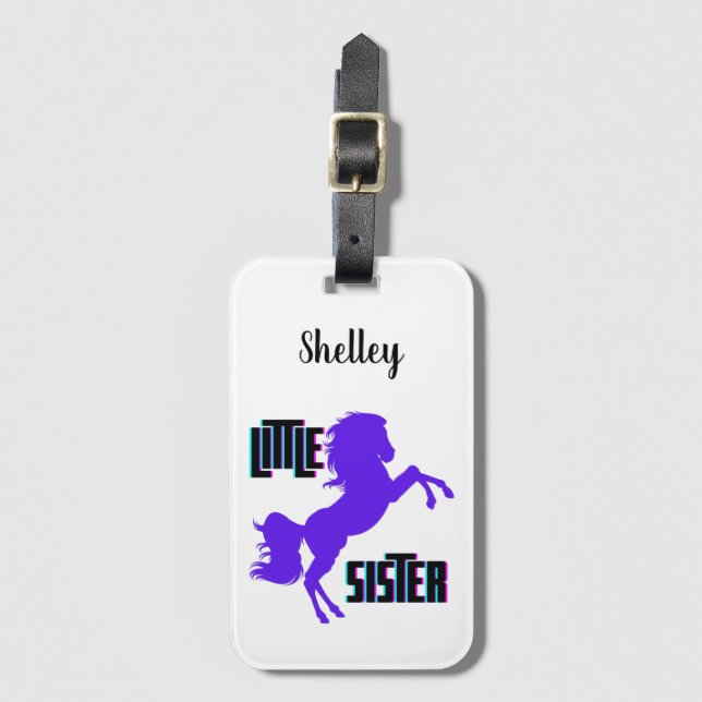Little Sister Purple Pony Luggage Tag (Front Vertical)