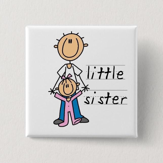 Little Sister with Big Brother T-shirts and Gifts 2 Inch Square Button (Front)