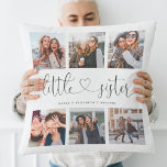 Little Sisters Script Sisters Gift Photo Collage Throw Pillow<br><div class="desc">A special and memorable photo collage gift for your little sister. The design features a six-photo collage layout to display six of your own special photos. "Little Sister" is designed in stylish black script calligraphy and customized with sister's names. Send a memorable and special gift to your little sister that...</div>