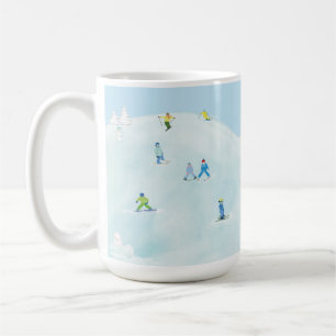 Little Skiers On Snowy Hill Coffee Mug