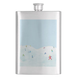 Little Skiers On Snowy Hill Hip Flask