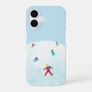 Little Skiers On Snowy Hill  iPhone 16 Case