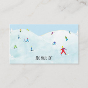 Little Skiers On Snowy Hill Personalized Enclosure Card