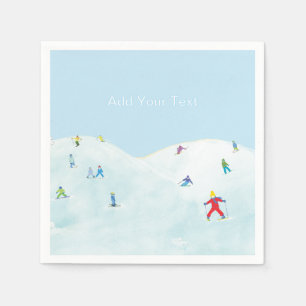 Little Skiers On Snowy Hill Personalized Napkin
