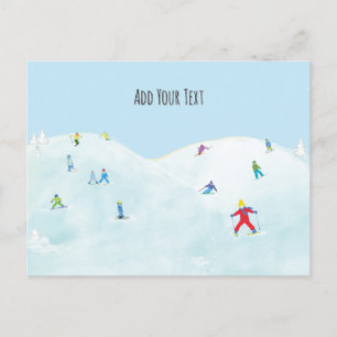 Little Skiers On Snowy Hill Personalized Postcard