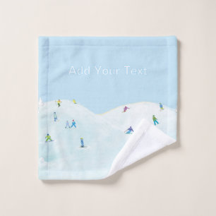 Little Skiers On Snowy Hill Personalized Wash Cloth