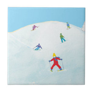 Little Skiers On Snowy Hill  Tile