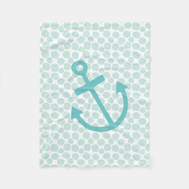 Little Skipper Nautical Anchor and Dots Pattern Fleece Blanket (Front)