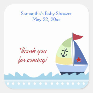 Little Skipper Sail Boat Square Favour Sticker