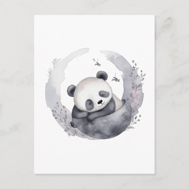 Little Sleepy Watercolor Baby Panda Bear Postcard (Front)