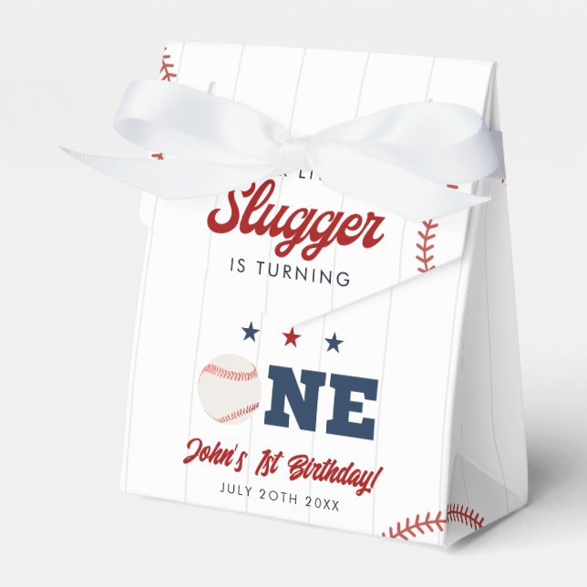 Little Slugger Baseball 1st Birthday Favor Box (Front Side)