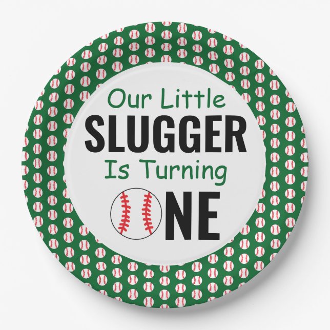 Little Slugger Baseball 1st Birthday Paper Plate (Front)