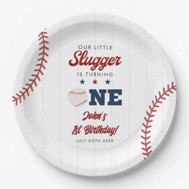 Little Slugger Baseball 1st Birthday Paper Plate (Front)
