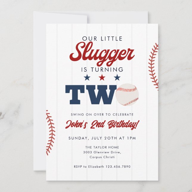 Little Slugger Baseball 2nd Birthday Invitation (Front)