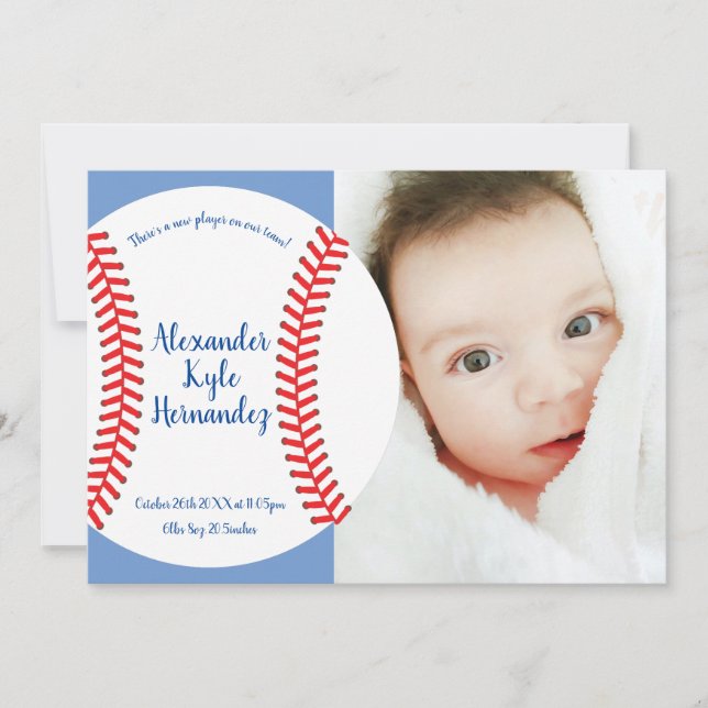 Little Slugger Baseball Baby Birth Announcement (Front)