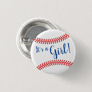 Little Slugger Baseball Baby Shower It's a Girl 1 Inch Round Button