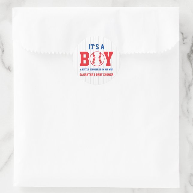 Little Slugger Baseball Boy Baby Shower Classic Round Sticker (Bag)