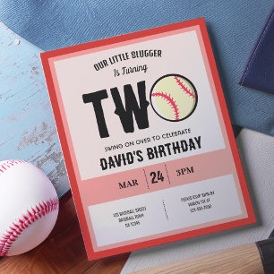Little Slugger Baseball Budget 2nd Birthday Invite