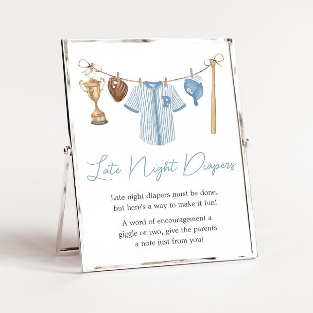 Little Slugger Baseball Late Night Diapers Poster (Baseball Little Slugger Baby Shower Late Night Diapers Sign)