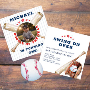 Little Slugger Baseball Photo Birthday Invitation 