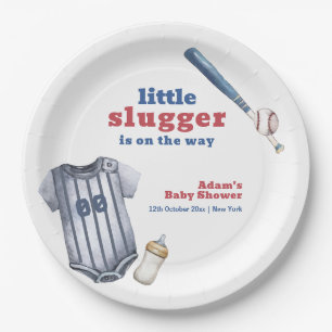 Little Slugger Baseball Shirt Bottle Baby Shower  Paper Plate