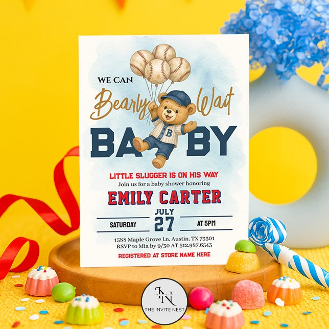 Little Slugger Bearly Wait Baseball Baby Shower  Invitation (Creator Uploaded)