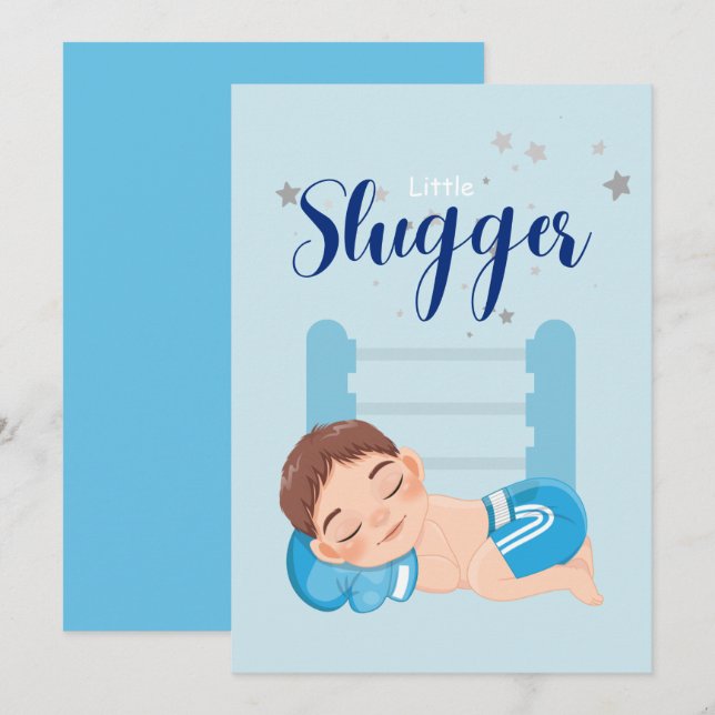 Little slugger boy baby Announcement Card (Front/Back)