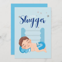 Little slugger boy baby Announcement Card