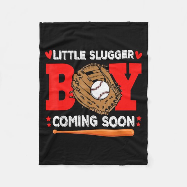 Little Slugger Boy Coming Soon Baby Announcement B Fleece Blanket (Front)