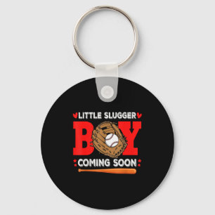 Little Slugger Boy Coming Soon Baby Announcement B Keychain