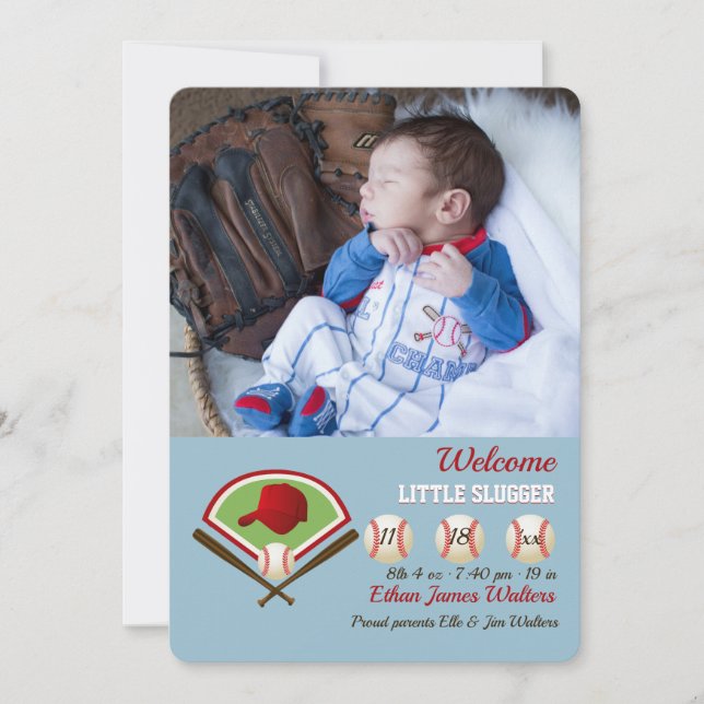 Little Slugger Photo Birth Announcement (Front)