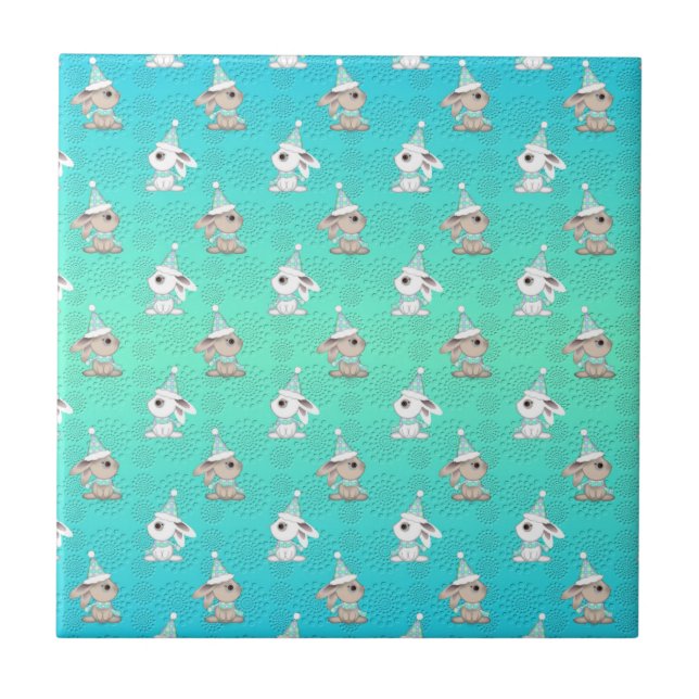 Little Snow Bunnies in Hats and Scarves Pattern Tile (Front)