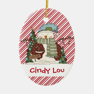 Little Snow Guys Candy Cane Snowman Cutie Ceramic Ornament