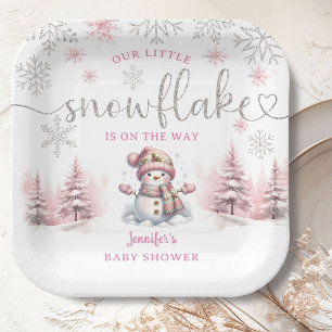 Little Snowflake Baby Shower Girl Pink Paper Plate