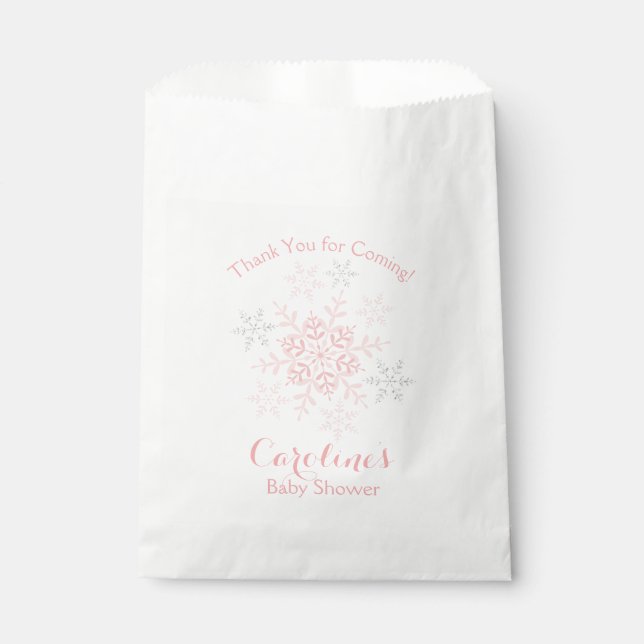 Little Snowflake Baby Shower Pink & Silver Glitter Favour Bag (Front)