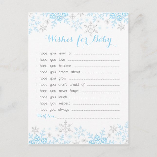 Little Snowflake Baby Shower Wishes for Baby Advice Card (Front)