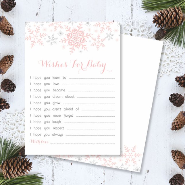 Little Snowflake Baby Shower Wishes, Pink & Silver Invitation (Creator Uploaded)