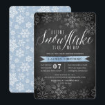 Little Snowflake Blue Chalkboard Baby Shower Invitation<br><div class="desc">Brrr! Frosty chic invitations for winter baby showers feature a white snowflake border on a rustic chalkboard background with light blue watercolor accents. "A little snowflake is on the way" appears at the top in chic white calligraphy script lettering. Personalize with your baby boy shower details beneath using the template...</div>