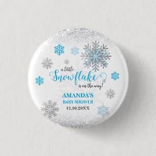 Little Snowflake Blue Silver Glittery Baby Shower  1 Inch Round Button